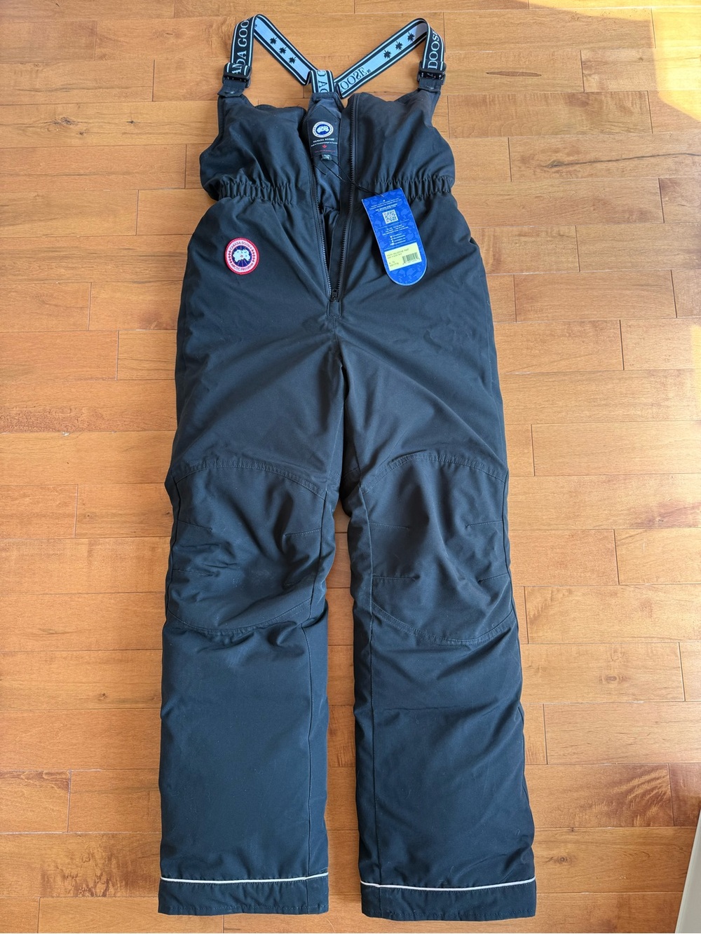 Canada Goose Black Kids Snow Bib Overalls with Reflective Hem